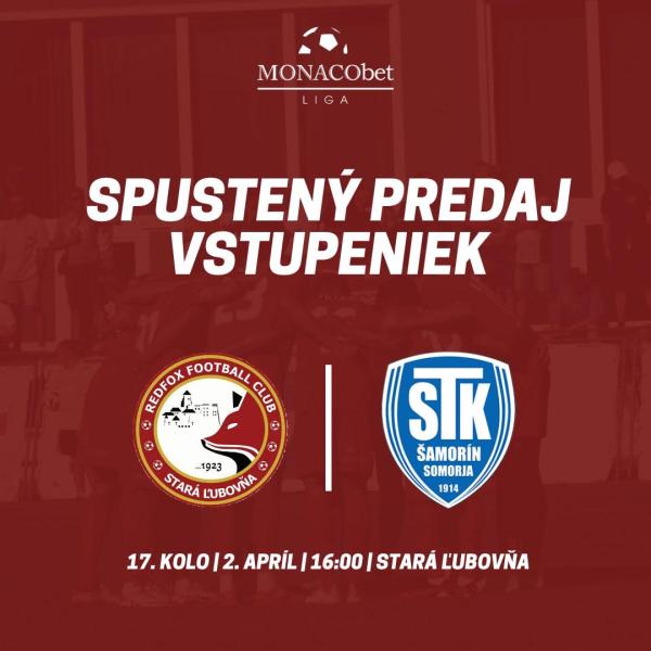 17. kolo MONACObet liga: Stará Ľubovňa Redfox Football Club vs. FC ŠTK 1914 Šamorín