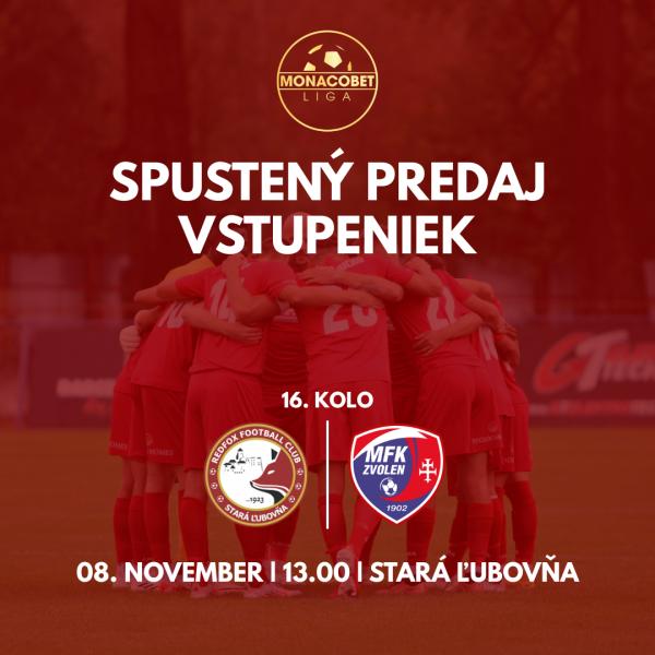 16. kolo MONACObet liga: Stará Ľubovňa Redfox Football Club vs. MFK Zvolen