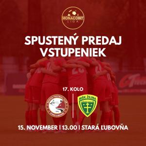 17. kolo MONACObet liga: Stará Ľubovňa Redfox Football Club vs. MŠK Žilina