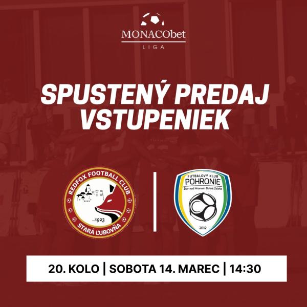 20. kolo MONACObet liga: Stará Ľubovňa Redfox Football Club vs. FK POHRONIE Žiar nad Hronom Dolná Ždaňa