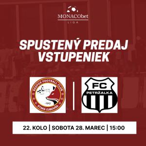 22. kolo MONACObet liga: Stará Ľubovňa Redfox Football Club vs. FC Petržalka