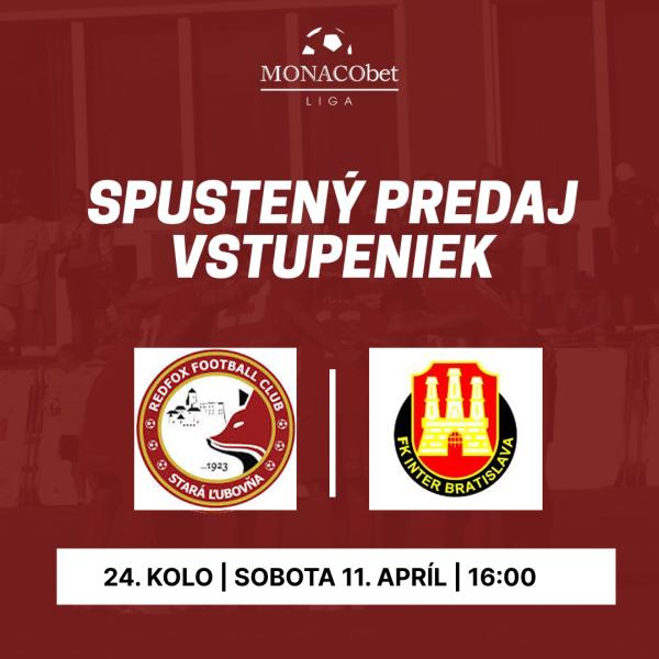 24. kolo MONACObet liga: Stará Ľubovňa Redfox Football Club vs. FK Inter Bratislava