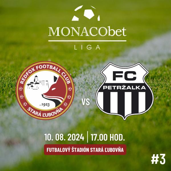 3. kolo MONACObet liga: Stará Ľubovňa Redfox Football Club vs. FC Petržalka