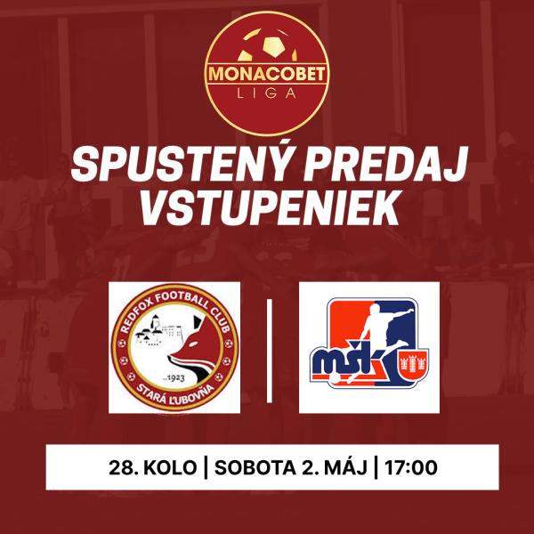 28. kolo MONACObet liga: Stará Ľubovňa Redfox Football Club vs. MŠK Považská Bystrica