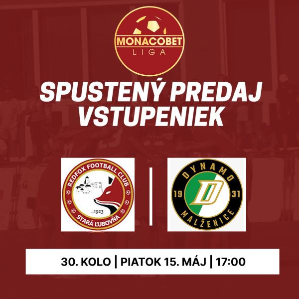 30. kolo MONACObet liga: Stará Ľubovňa Redfox Football Club vs. OFK Dynamo Malženice