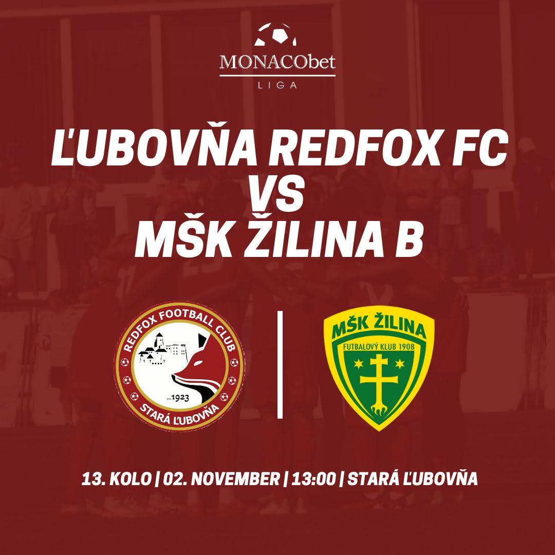 13. kolo MONACObet liga: Stará Ľubovňa Redfox Football Club vs. MŠK Žilina B